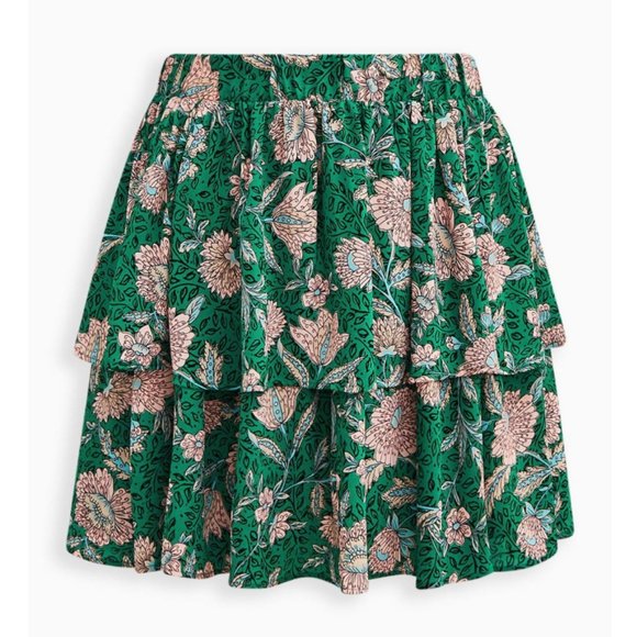 NWT Torrid 2 Georgette Floral Green Mini Tiered Skater Skirt 2X 18 20 - Picture 5 of 9
